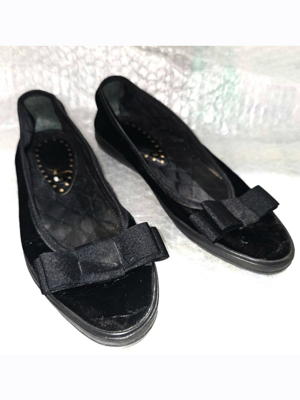 Vintage YSL black velvet slip-on ballet Bow flats rounded toe Size 38 USA 7.5 - Picture 6 of 10